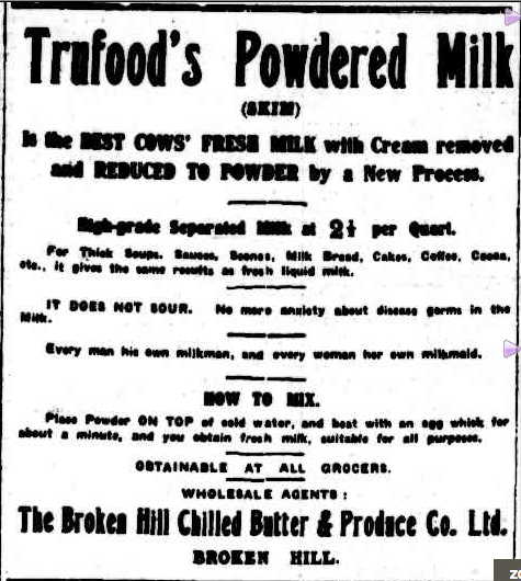 Ad in the Barrier Miner  newspaper (NSW), 1913