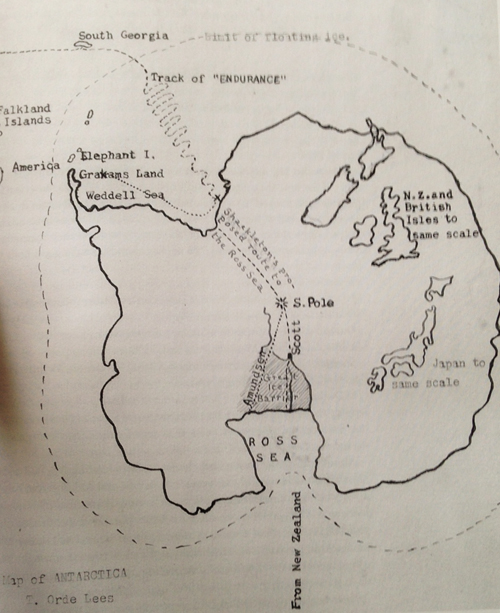 Map drawn by Thomas Orde-Lees in 1930